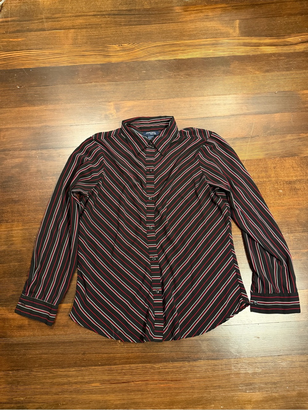 Jordan Men’s Black Dress Shirt with Red and White Stripes